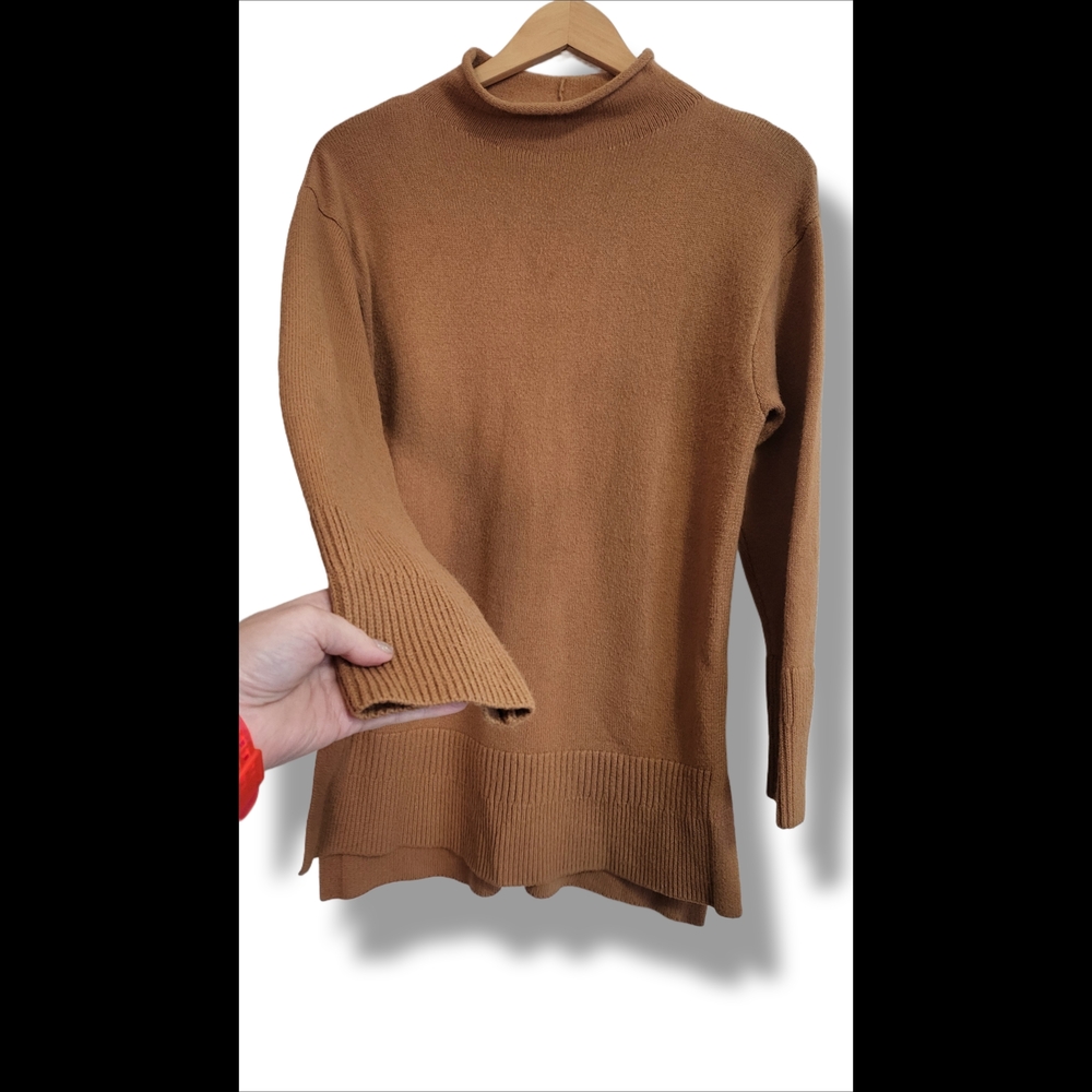 🌿Moth by Anthropologie Tan Oversized Mock Neck Sweater XS Boho Chic - Picture 5 of 12